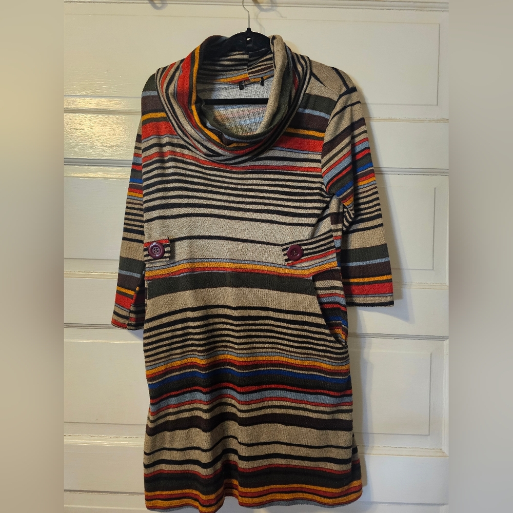 Papillon Striped Cowl Neck Sweater Dress L/XL